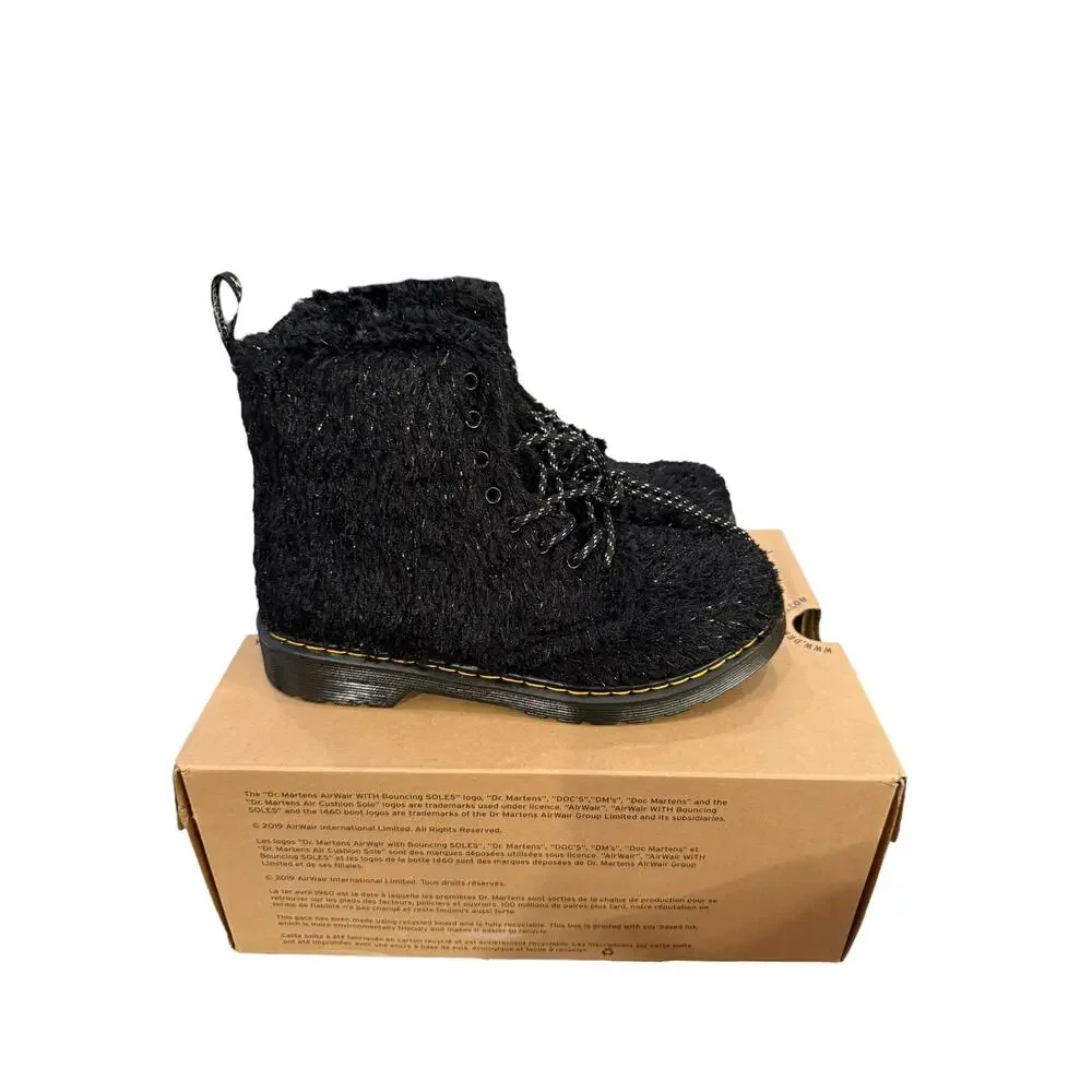 Dr. Martens Girls Junior Black Tinsel Fur 1460 Pascal Lace Up Boots Size 4 M